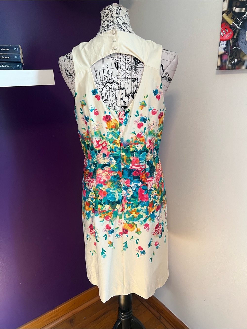 Maeve Cream Midi Dress with Teal, Pink & Orange Floral Print - Picture 7 of 13